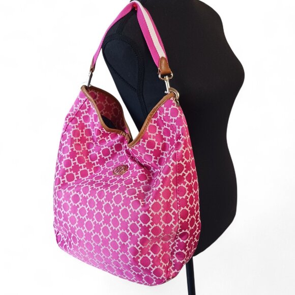 Tommy Hilfiger Hot Pink Hobo Shoulder Bag Slouchy Canvas Strap Preppy Y2K - Picture 7 of 15